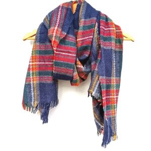 Women's navy red tartan plaid cozy blanket scarf